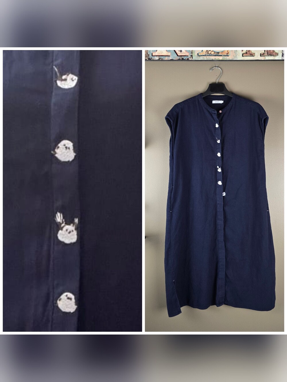 Graniph RARE Sleeveless Cotton Button Down Dress Birds Medium